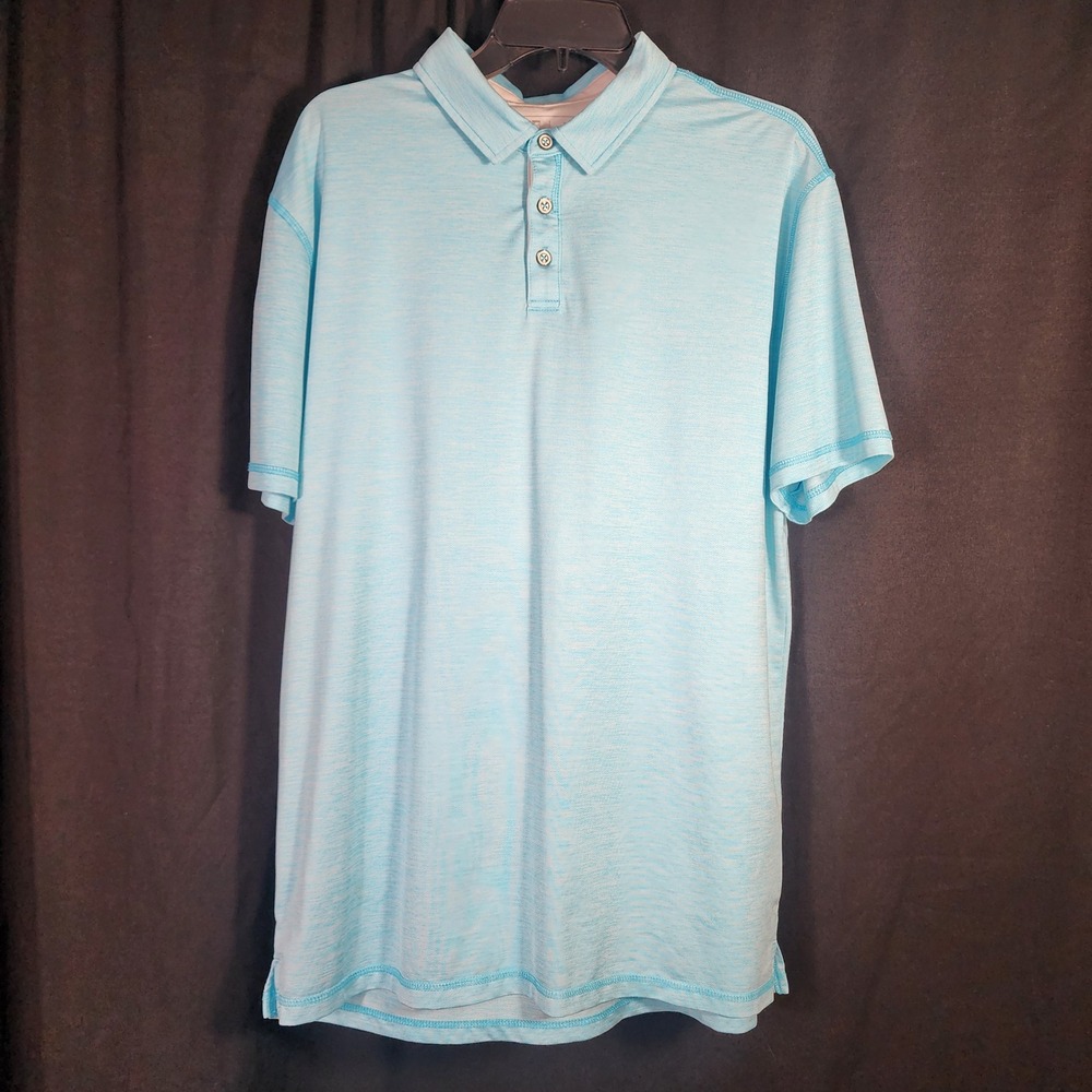 BKE Mens Performance Fabric Polo Shirt‎ Light Blue XL Short Sleeve Button Up